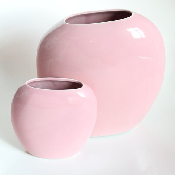 [MILLARD LISTER] Matching Pink Oblong Vases (Canada/Japan) - Picture 4 of 9